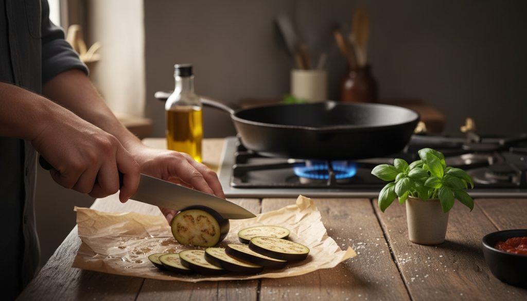 Priprema patlidžana za parmigianu